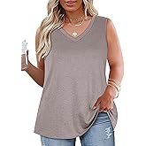 Plus Size Tanks Women Summer Top V Neck Sleeveless Top Loose Fit Tee Workout Shirts