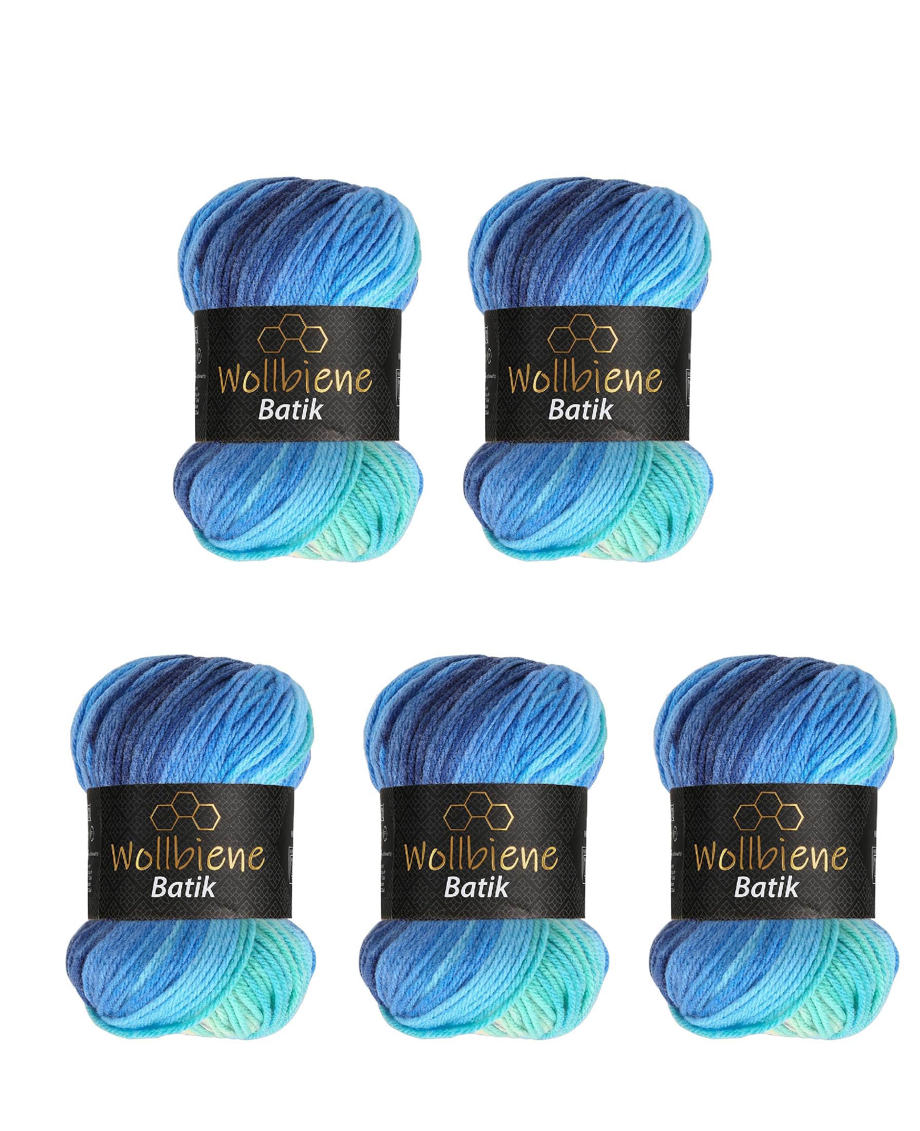5 x 100 g Wollbiene Batik, 500 g Wool with Colour Gradient, Multicoloured Knitting Wool, Crochet Wool (2130 Blue Turquoise) — image 1