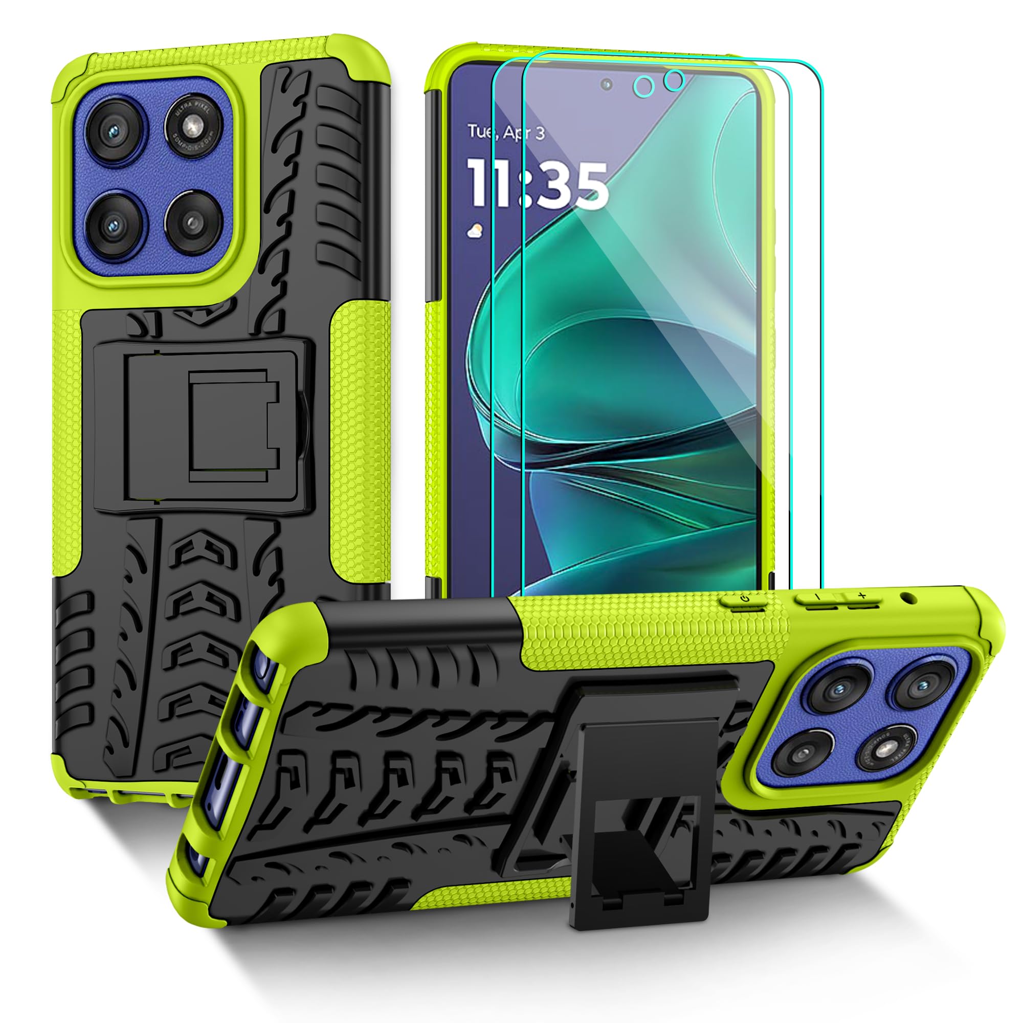 Pilaru for Motorola Moto G Stylus 5G 2025 Phone Case with Kickstand and 2 Pack HD Screen Protector [Military Grade Shockproof] Heavy Duty Robust Bumper Cover for Moto G Stylus 2025 Case,Green