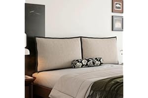 Camel,Straps 59"/Queen,Rectangle Large Bed Backrest Segmented Headboard Pillow Linen Reading Support Cushion Full Bolster Day