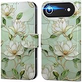 DEENAKIN for iPhone Air Wallet Case with Card Holder + Cash Clip, RFID-Blocking & UV-Printed Artwork, Magnetic Closure with Leather Stand for iPhone 17 Air - Magnolia Flowers