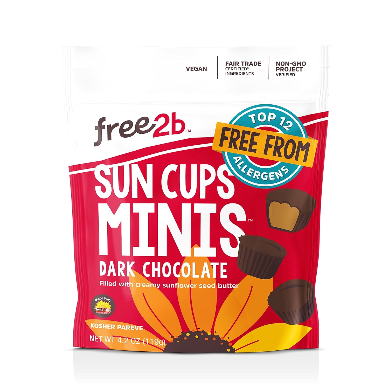 Free2b Dark Chocolate Sun Cups Minis [Gluten-Free, Dairy-Free, Nut-Free, Soy-Free]