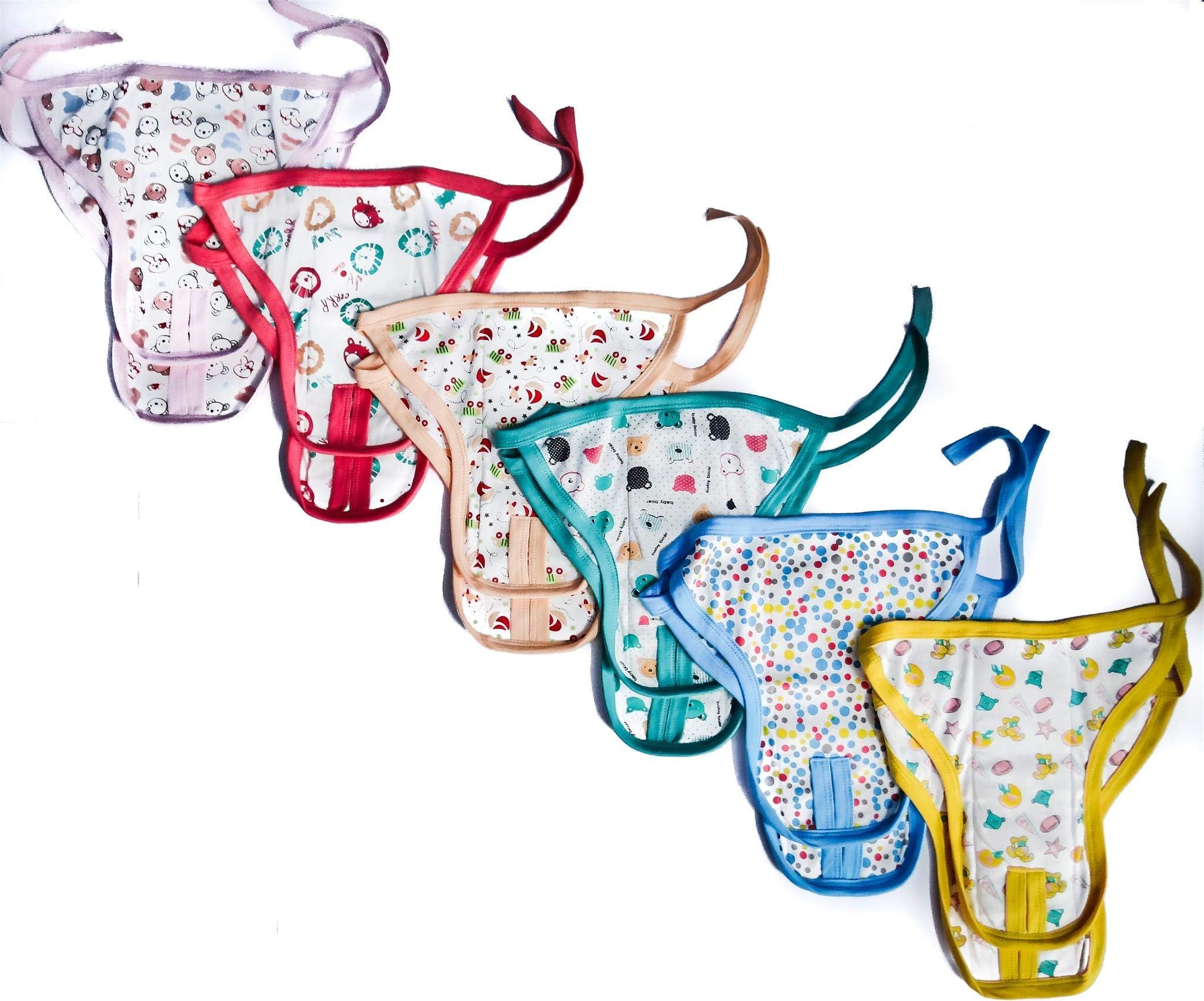 Snugl New Born Baby Cushioned Adjustable Reusable Hosiery Cotton Cloth Double Layer Diapers, U Shaped Washable Nappies, Anti Rash Langot, 0-3 Months (Multicolour) - Pack of 6 Pcs
