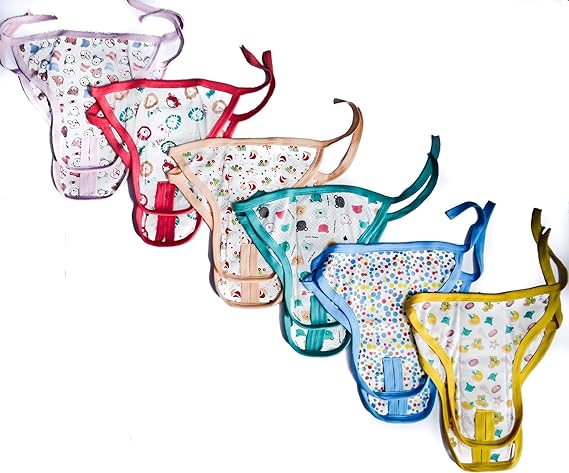 Snugl New Born Baby Cushioned Adjustable Reusable Hosiery Cotton Cloth Double Layer Diapers, U Shaped Washable Nappies, Anti Rash Langot, 0-3 Months (Multicolour) - Pack of 12 Pcs
