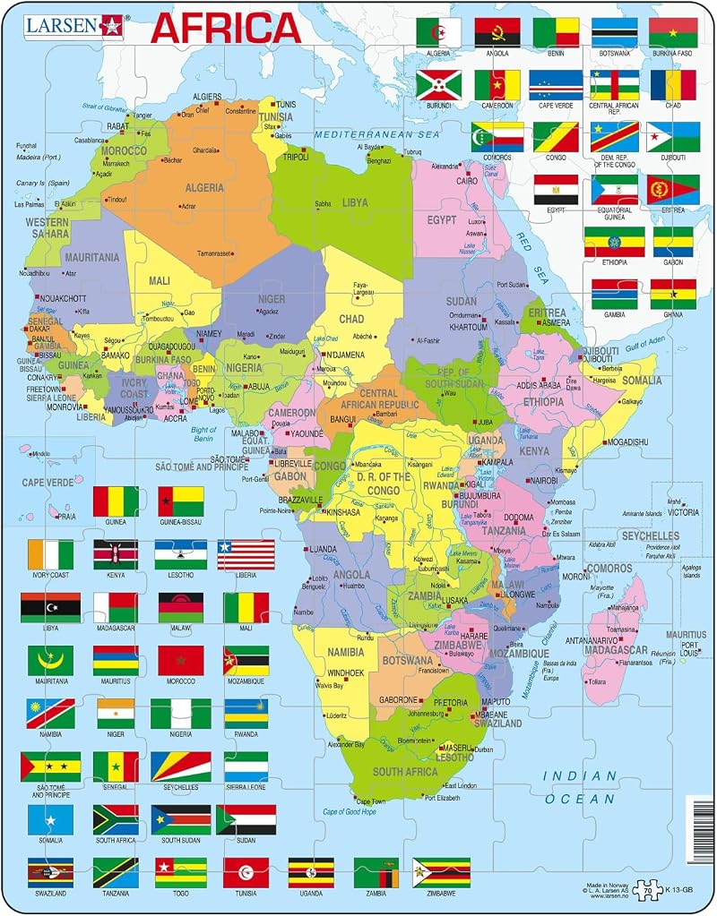 Larsen K13 Africa Political Map Jigsaw Puzzle 70 Piece Tray Frame English