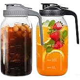 64oz Airtight Glass Pitcher with Lid,2 Quart Wide Mouth Mason Jar Pitchers for Fridge,Leak-proof Iced Tea Dispenser,Large Container for Sun Tea,Juice,Cold Brew Coffee, Storage and Drinks (Black+Gray)