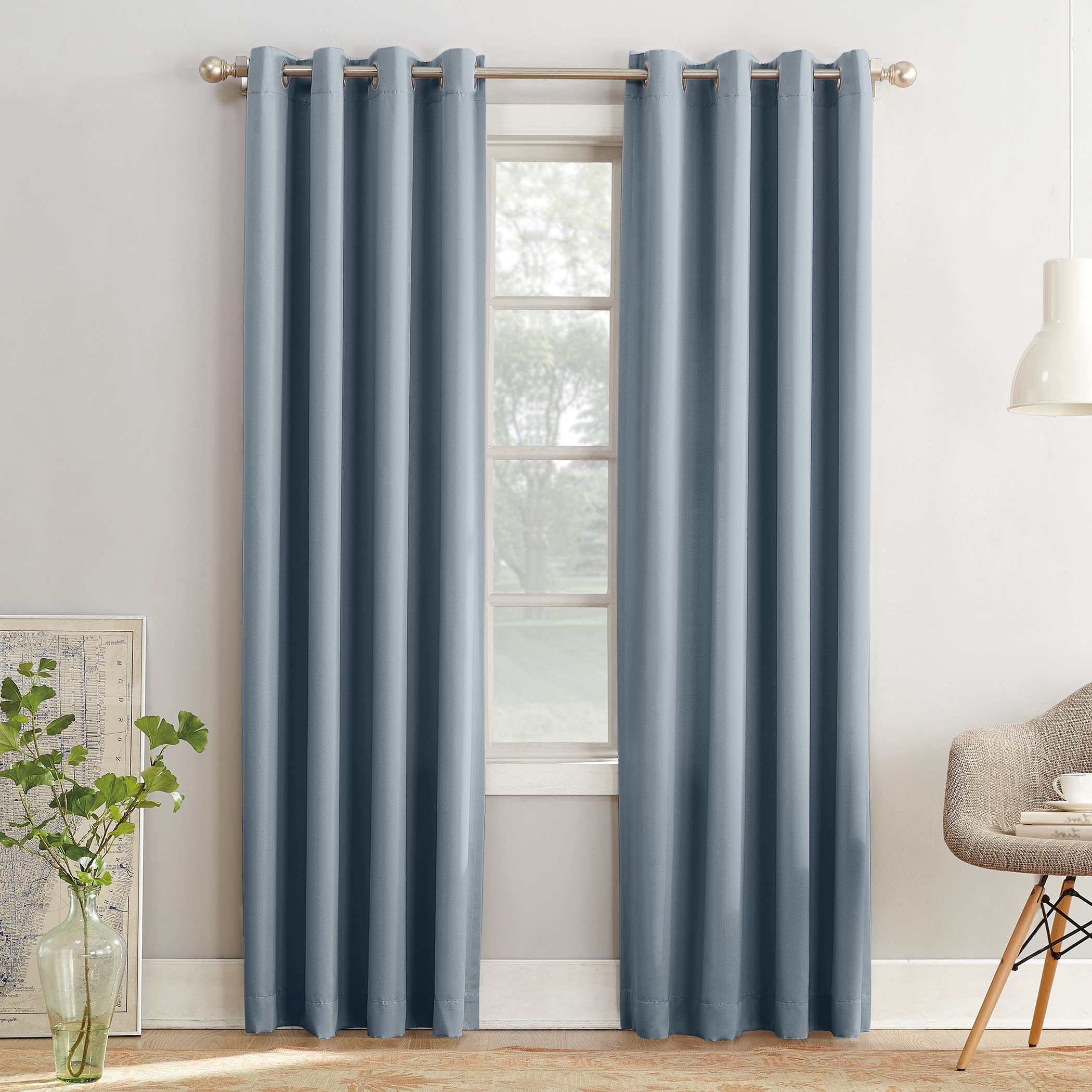Sun Zero Barrow 2-Pack Solid Total Blackout Grommet Curtain Panel Pair, 54" x 84", Vintage Blue