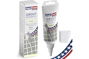 MAGIC CHEMS Tile Grout Repair, Cream 8.8 oz/250gr. Fast Drying Grout Repair Kit, Grout Filler Tube Repair Kit, Tile Grout Paint, Grout Sealer Restore and Renew Bathroom Floor, Tile Gaps, Joints, Lines