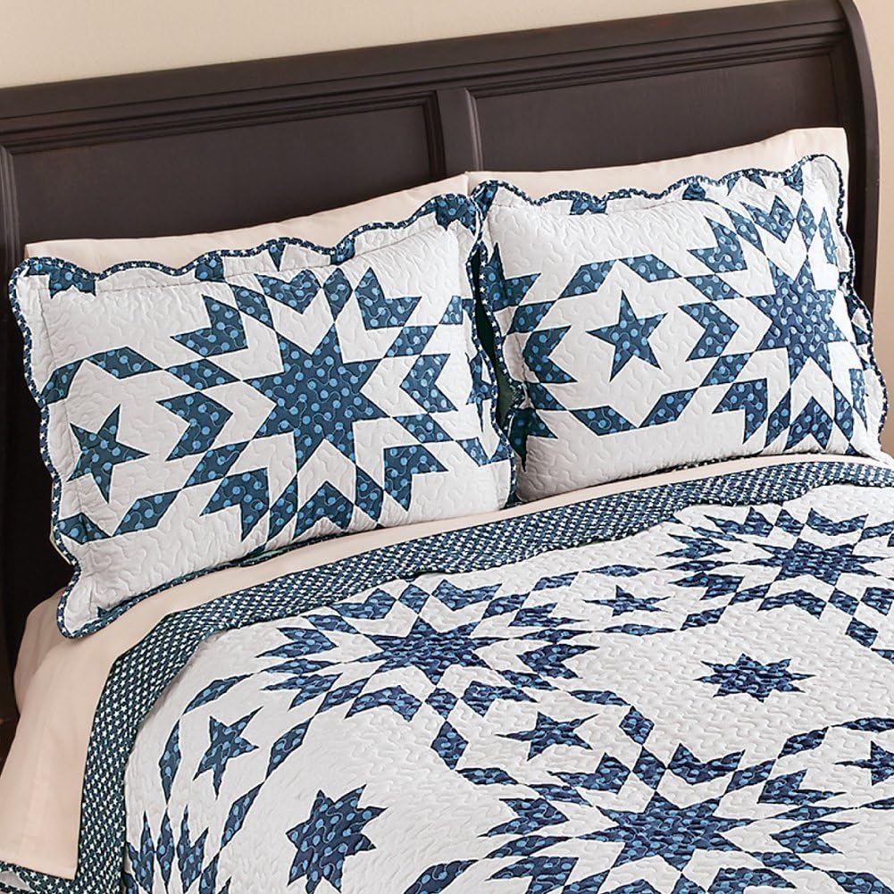 Collections Etc Samantha Patch Starburst Quilted Pillow Sham, Navy, Sham