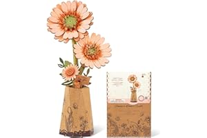 Wowood 3D Flower Wooden Puzzles for Adults-Gerbera Daisy, DIY Wooden Flowers Model Kit Building Set Crafts for Adults to Build, Botanical Collection/Ideal Creative Gift Ideas/Housewarming (105PCS)