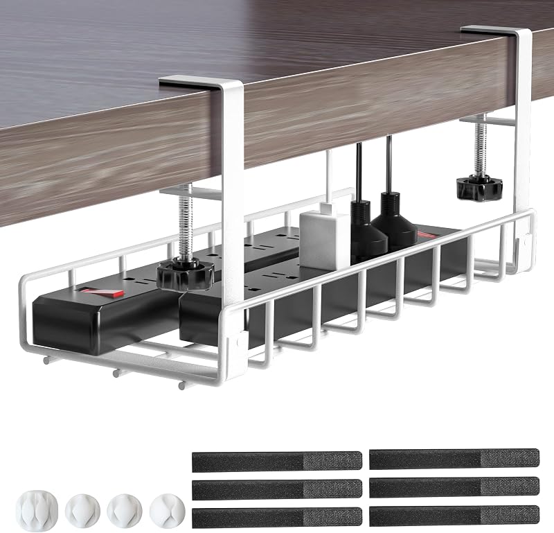 Xpatee Under Desk Cable Management Tray No Drill Clamp Wire Organizer White
