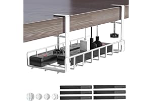 Under Desk Cable Management Tray, Xpatee Upgraded Wire Management No Drill No Screws, Cable Tray with Clamp for Wire Organize