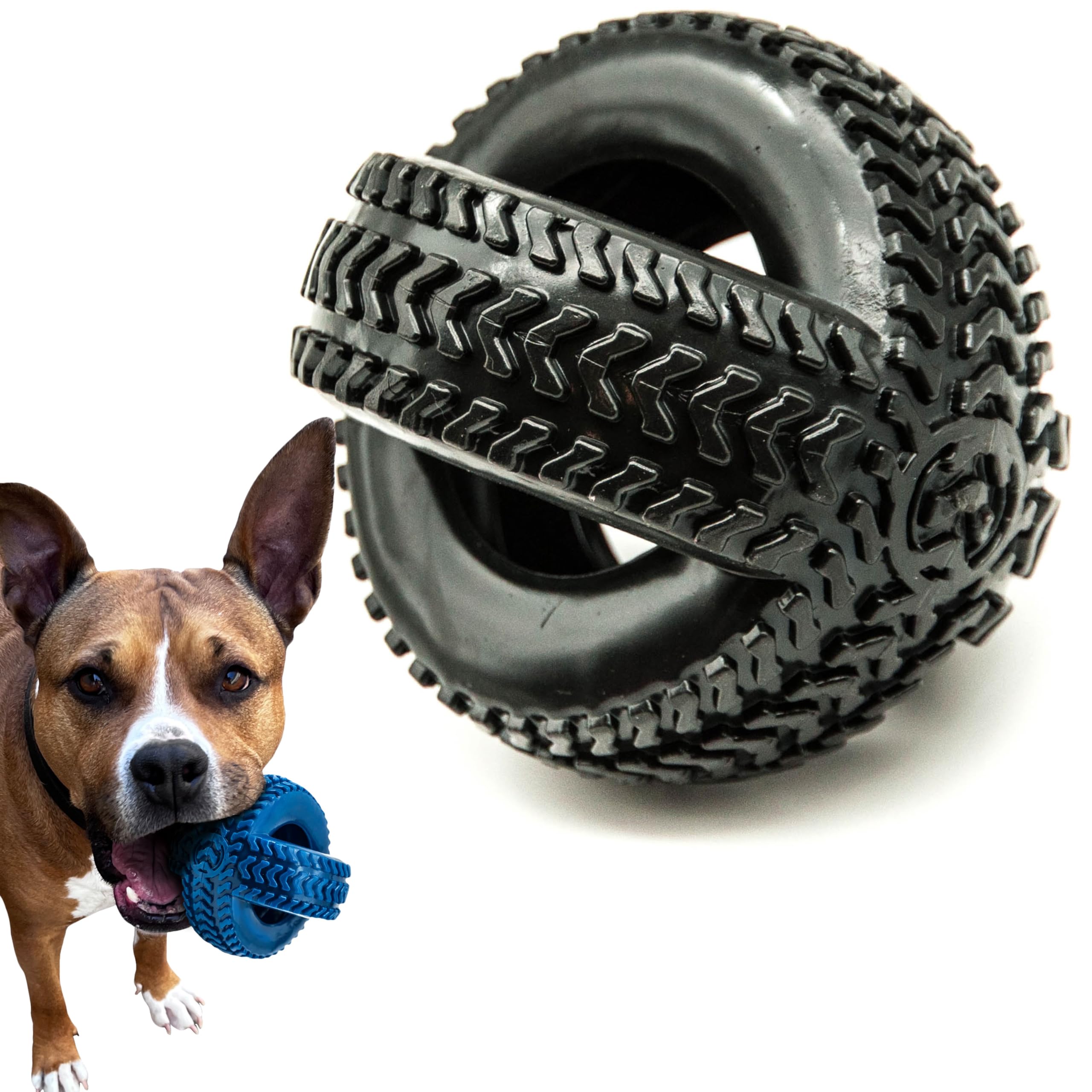 Petopedia Rubber Dog Chew Toys TWIN TYRE – Flexible & Tough Dogs Toy TIRE WHEEL – Interactive Play for Boredom, Treat Dispensing, Puppy Teething, Chews (Black, Medium)