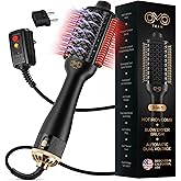 Automatic Dual Voltage Blowout Brush Hair Dryer, 4-in-1 Blow Drying Brush, Ionic Hair Straightener w/No Heat Damage, Light 1.3 lb Blowout Tool, Blow Dryer Curling Wand, Hot Air Styler for All Types