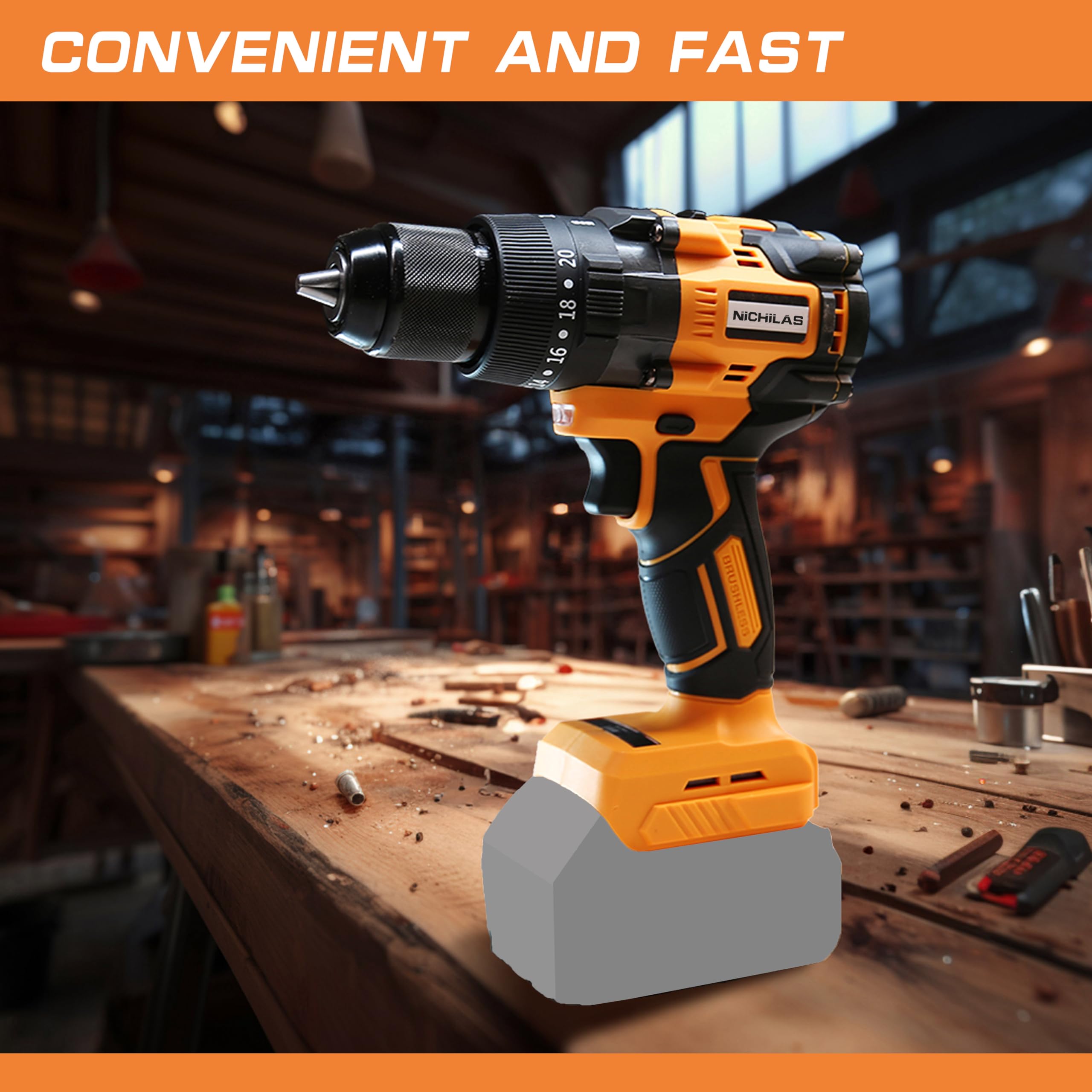 Nichilas Cordless Drill Compatible with DEWALT 20V MAX Battery, Impact Driver Variable Speed 150Nm Brushless Motor for Professional Worker (Battery Not Included)