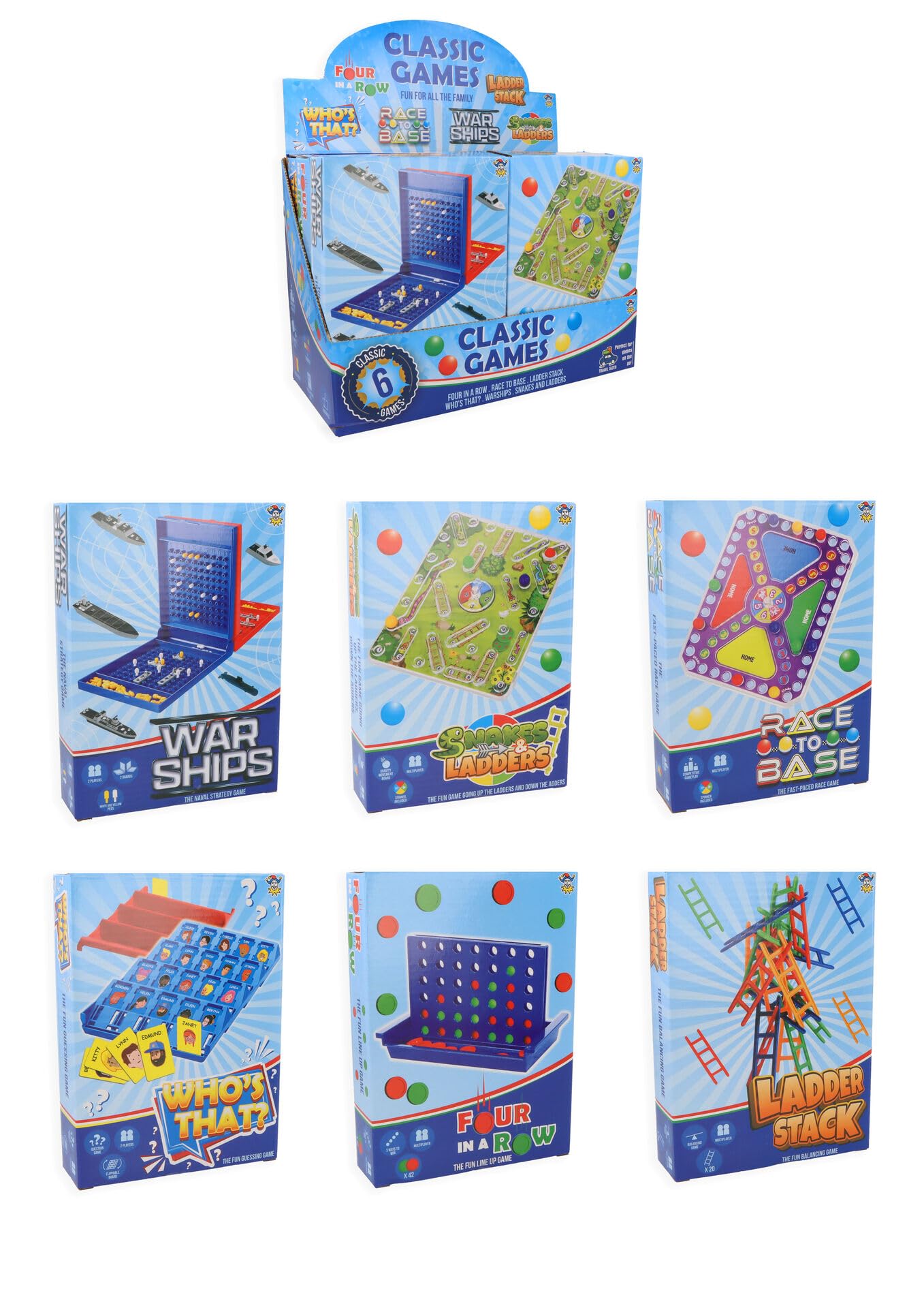 HENBRANDT 6 x Classic Travel Games - Set of 6 Assorted Games - Portable Compact Games for Kids Adults Family Fun Party Entertainment Holidays