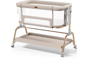 NeoBorn 3 in 1 Baby Bassinet, Bedside Bassinet for Baby, Rocking Bassinet with Breathable Full-Mesh, Mattress and Soft Sheet, Adjustable Height, Stable and Secure Crib for Newborns