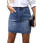 ELLEVEN Women's High-Stretch Denim Skirt,Slim Fit High Waisted Jean Skirts with Pockets