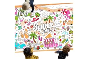 Leezead Summer Coloring Poster, 43.3X 31.5 Inch Giant Summer Painting Tablecloth for Classroom Art Activities Party Supplies