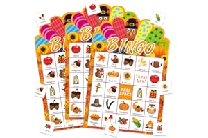 JUESMOS Thanksgiving Bingo Game for Kids Adults Fall Thanksgiving Games Bingo Cards 24 Players Turkey Bingos Games Cards Thanksgivings Game Supplies for School Classroom Family Activities Party Favors