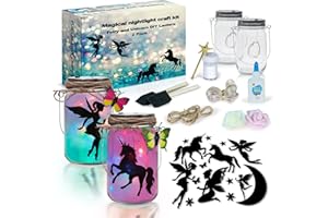 2Pepers DIY Fairy and Unicorn Nightlight Craft Kit (2 Pack), Fairy Lantern Jars Arts and Crafts for Girls, Make Your Own Unicorn Lamp Decor Craft Project, Fairy and Unicorn Gifts for Kids.