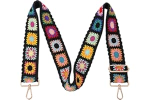 Greaciary Wide Purse straps Crochet Flower replacement crossbody for Handbag Adjustable Embroidery Knit Guitar Shoulder strap