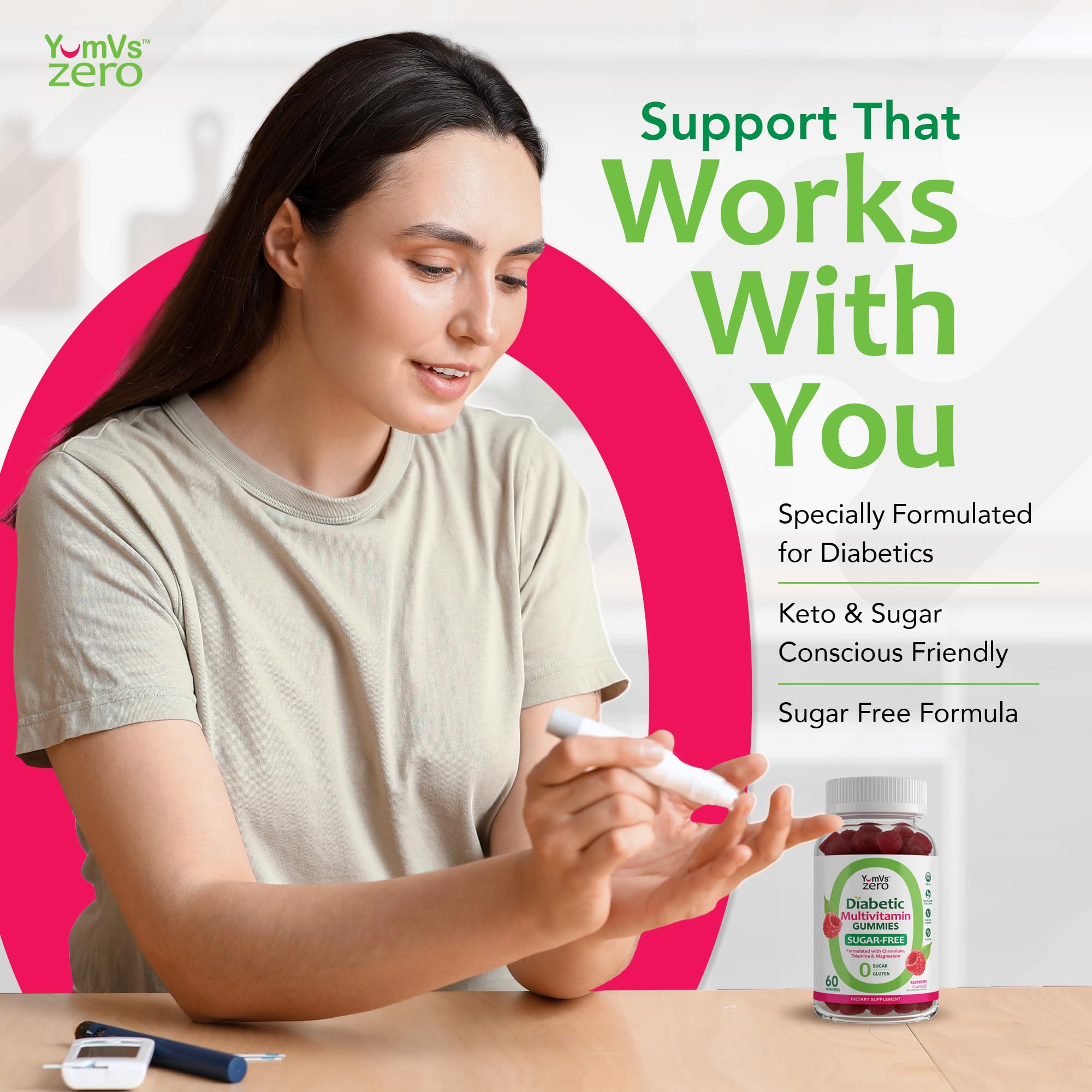 YUM-V\'S Multivitamin for Women & Men - Sugar Free Multivitamin Gummies - Zero Sugar Gummy with Chromium, Thiamine & Magnesium - Keto-Friendly Daily Vitamin Gummy - Natural Raspberry Flavor - 60 Count