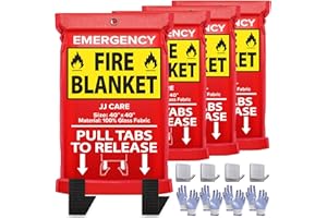 JJ CARE Fire Blanket – 4 Packs with Hooks and Gloves – 40” x 40” Fire Blankets Emergency for Home and Kitchen, High Heat Resistant and Flame Protection for Kitchen, Car, Office, Camping & Home Safety
