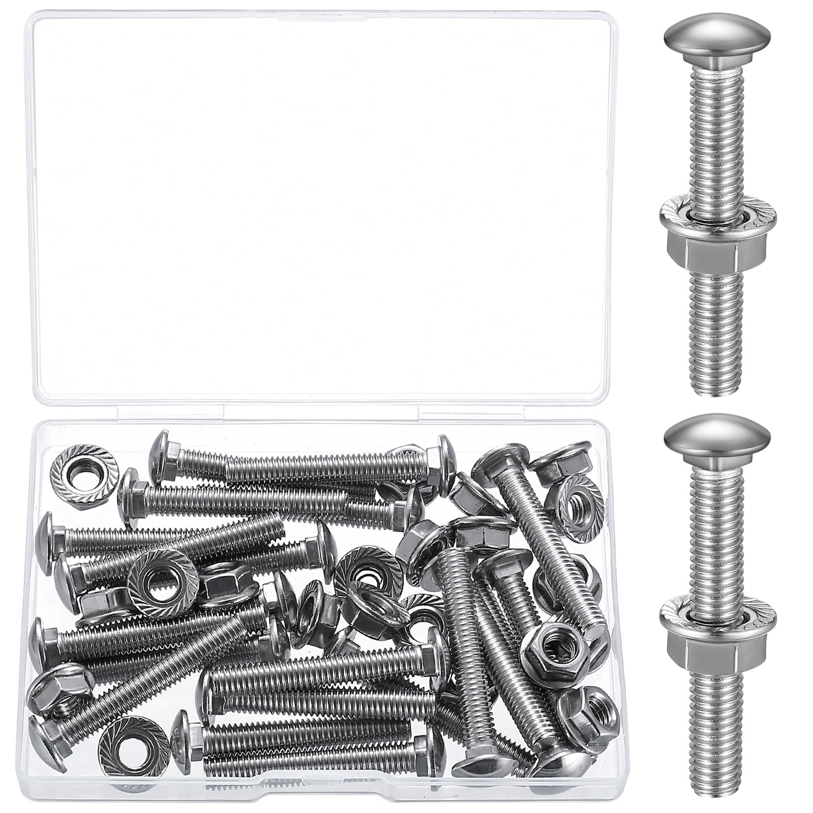 21 Pcs M6 Carriage Bolts, M6x40mm Coach Screws, Cup Square and Round Head Bolts with Flange Nuts and Washers
