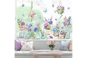 wondever Spring Summer Potted Flowers Window Clings Floral Vase Butterflies Glass Sticker Decal Anti Collision Double-Side St
