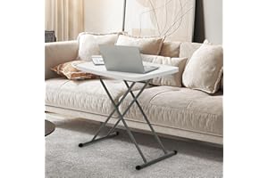 SFIHOME TV Tray Table, 26" Portable Folding Table, Adjustable Height Table with Steel Frame, Easy Fold and Storage, Small TV Dinner Tables for Eating (3 Adjustable Height Setting, White, 26")