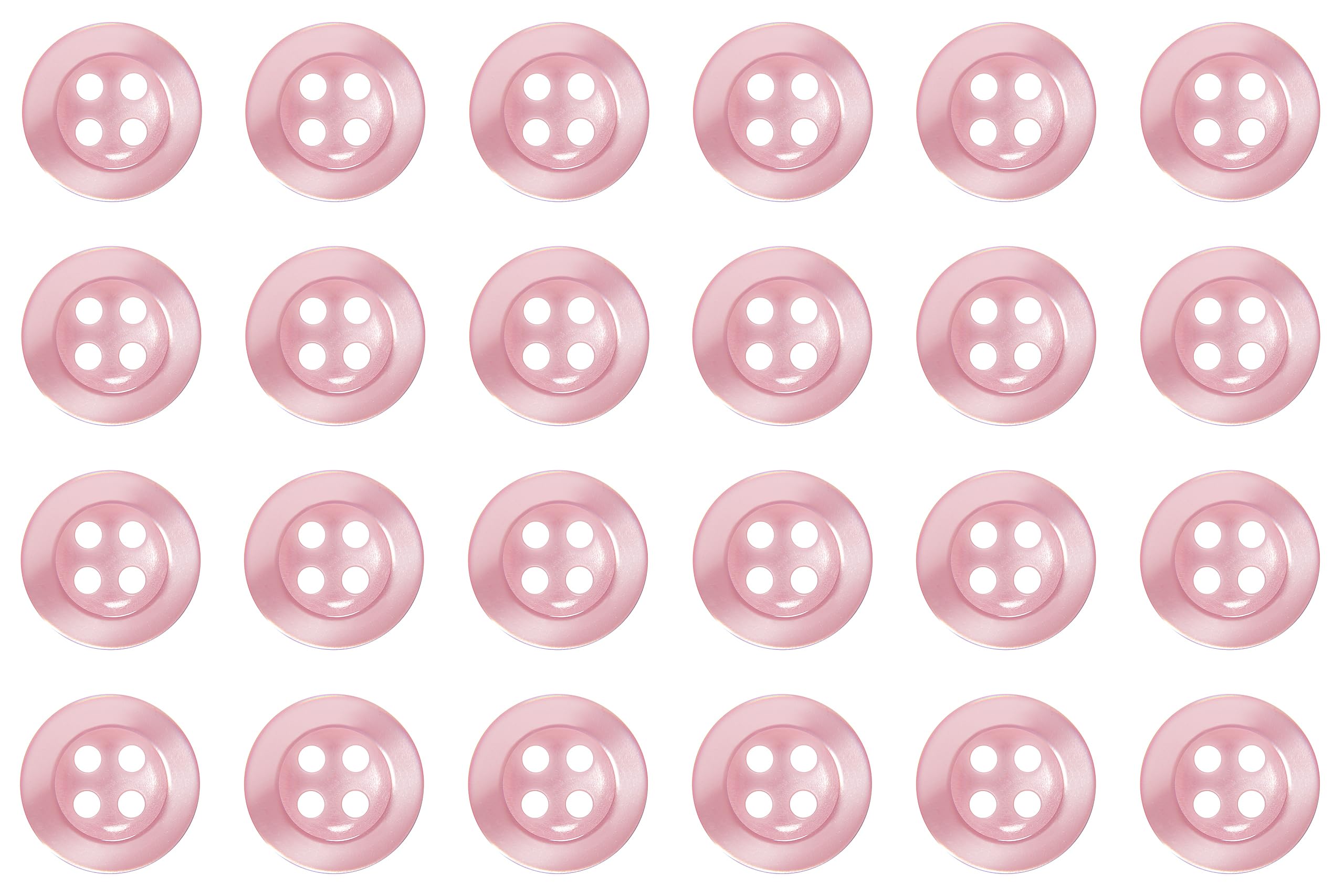 Pack of 24 Pastel Pink 11mm Round Sew On Plastic Buttons for Shirts Blouses Pearlescent Flat 4 Holes 18L