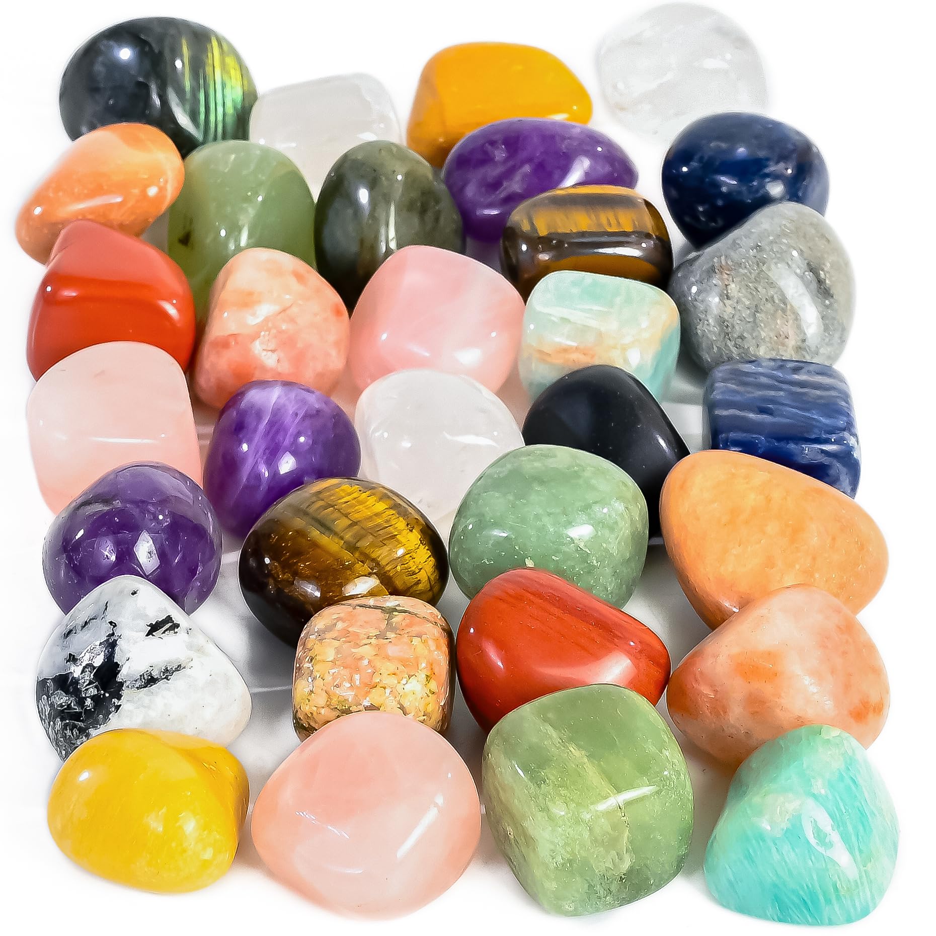 Crocon® 1LB Assorted Crystals Tumbled Stones Bulk Set 2000+ Carats Pocket Crystal Healing Balancing Gemstones Tumbled Collection Palm Stone Good Luck Charm Gift Craft Home Decor Size: 20-25 mm