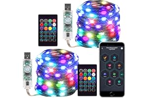 BTF-LIGHTING Smart Fairy String Lights 2 Pack WS2812B 33FT USB Bluetooth Twinkle with Timer and Remote, Music Sync Funny Modes Color Chasing Lights for Bedroom Curtain Christmas Wedding Party Decor IP65