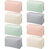 8 Pcs Makeup Bag Pu Leather Cosmetic Pouch Waterproof Small Toiletry Bag Portable Cosmetic Organizer Water Resistant Storage Purse for Lady Women Daily Storage Travel Organizer (Soft Colors,Medium)