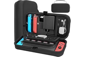 Fenolical Switch Carrying Case Compatible with Nintendo Switch/OLED, - Fit Joy-Con and AC Adapter, Portable Hard Shell Pouch Carrying Travel Game Bag for Accessories Holds 20 Game Cartridge, Black