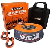3”x10Ft Super Sturdy Lift Sling Straps 25000 Lbs Breaking Load Capacity Heavy Duty Lifting sling Crane Tree Saver Strap Recovery Straps Tow Strap Pull Hoist 2pcs 3/4 Robust D Ring Shackles+Storage Bag
