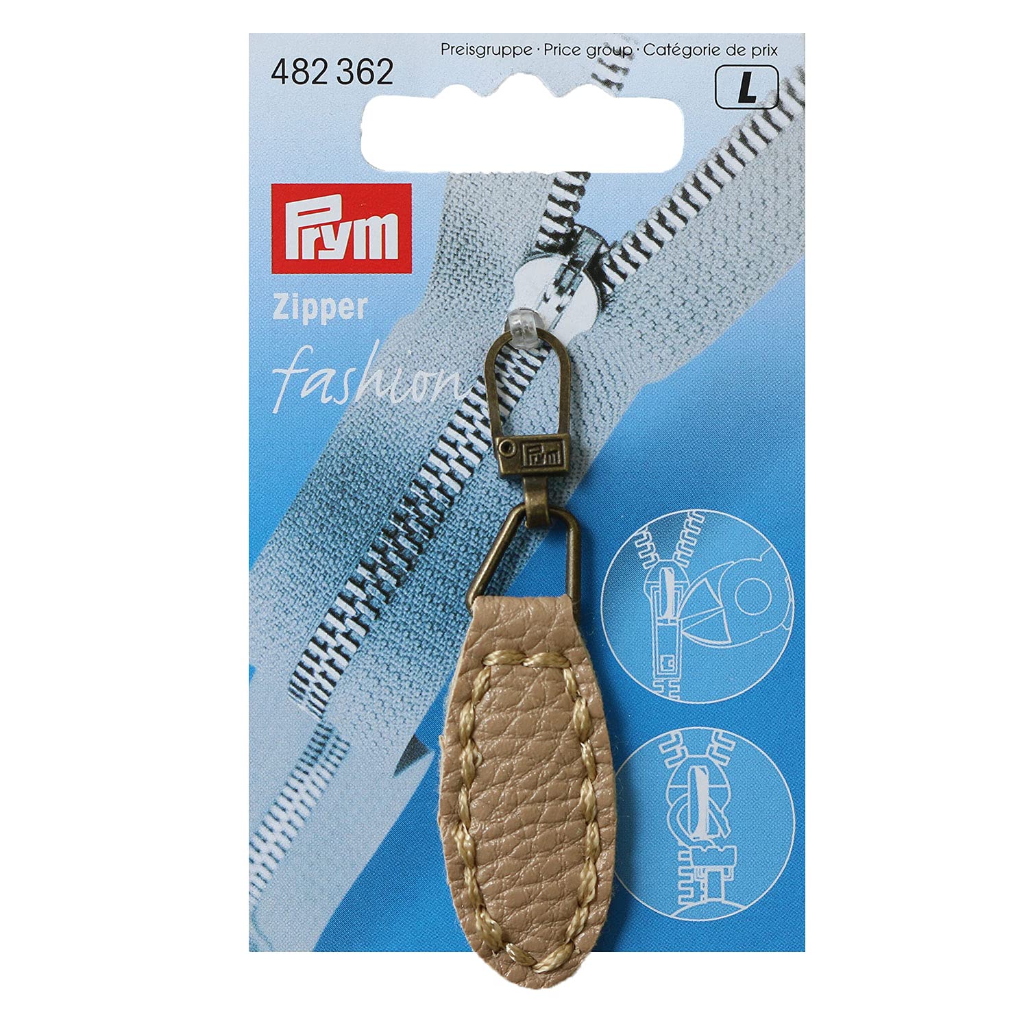 Prym Fashion Zipper Puller, Imitation Leather, Oval, Beige, Size