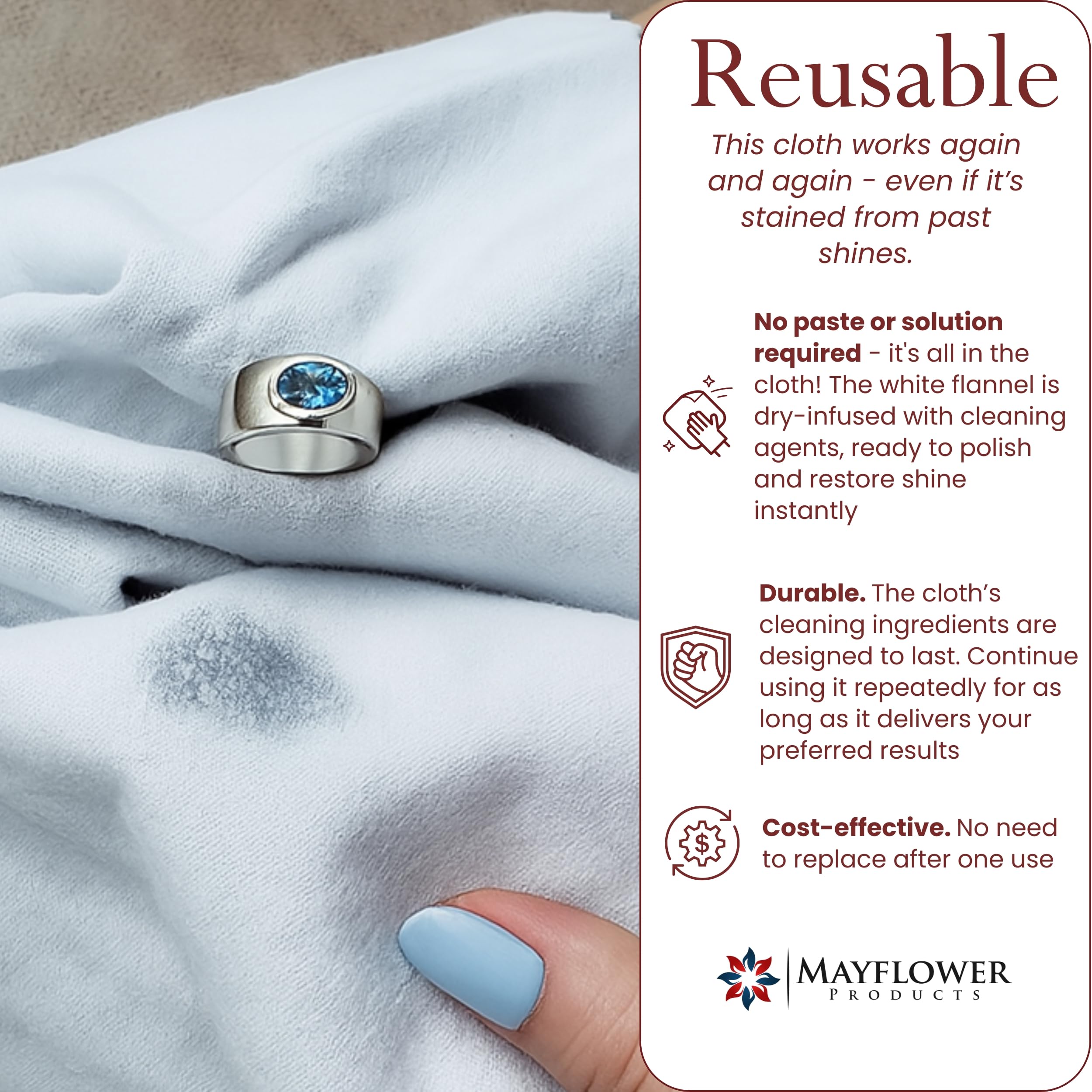 Pro Size Polishing Cloth Set of 2 Large Cleaning Cloths Pure Cotton Made in USA for Gold Silver and Platinum Jewelry Coins Watch, Silverware 11 x 14 inches each Tarnish Remover Keeps Jewelry Shining