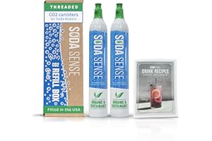 Soda Sense 60L Threaded CO2 2 Pack Canister & Recipe Book Refill Bundle, Compatible w/All Threaded 'Screw-In' Soda Makers Including SodaStream [Excludes ART, TERRA & DUO]