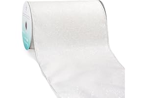 CT CRAFT LLC Glitter Wired Ribbon 6" x 10 Yards White for Christmas Home Decor Bow Gift Wrapping DIY Crafts Wreath