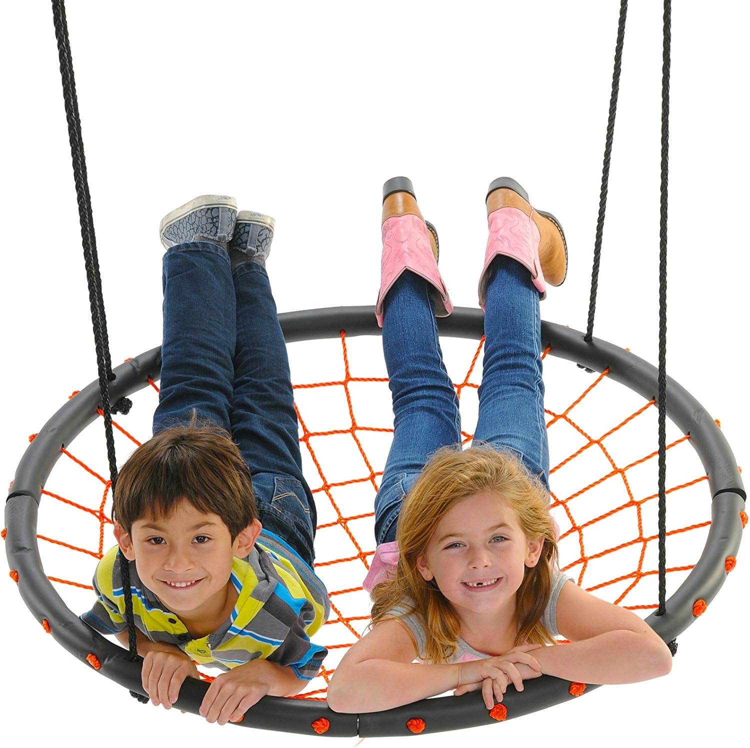 Giant Spider Web Tree Swing, Orange - Supports 400 Pounds, 40 Inch Diameter, Space for Multiple Children to Swing Together