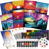 Cholemy 36 Pcs Paint and Sip Kit Gift for Adults 8''x10'',Mountain | Pre Drawn Canvas Bulk, Painting DIY Acrylic Painting Kit, Wood Easel Brushes, Halloween Fall Christmas Date Night Party Decor