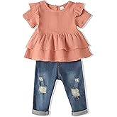 SODLON Baby Girl Clothes Outfit Toddler Infant Clothing Ruffle Top Pants Sets Gifts Outfits for Little Girls