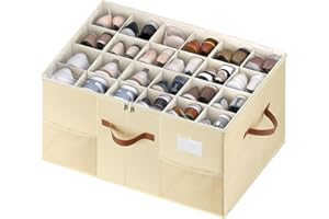 MSTONAL Shoe Organizer for Closet, 1 Pack Shoe Storage Container with Adjustable Dividers, Space Saving Shoe Box Storage Organizer Bin with Clear Lid and 4 Handles, Fits 12-24 Pairs, Beige