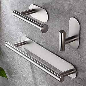 ZUNTO Toalleros de Baño Sin Taladro - 3 Piezas Juego de Accesorios baño 30cm Toallero Barra + Portarrollos para Papel Higiénico + Gancho Adhesivo para ...