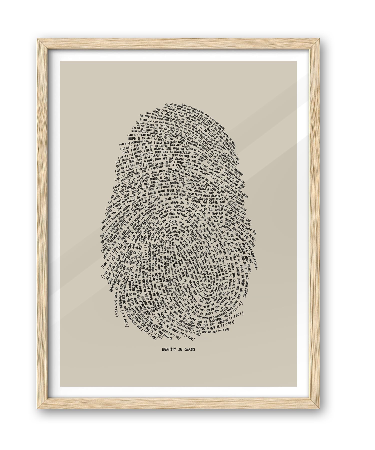 Photo 1 of iHery Natural OAK Wood Identity in Christ Thumbprint Framed Wall Art, 12x16 in Modern Jesus Bible Verses Christian Canvas Art, Beige Sketch Boho Scripture Bedroom Decor, Set of 1 For Living Room