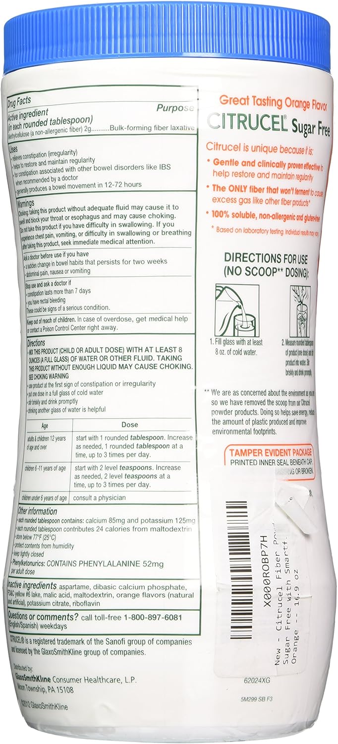 Amazon Com Citrucel Orange Sugar Free Laxative 16 9 Oz Health Personal Care