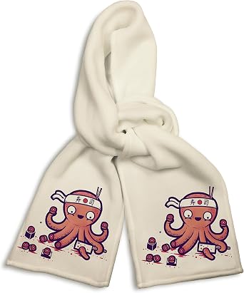 White Winter Scarf Octosushi Funny Japanese Octopus Chef