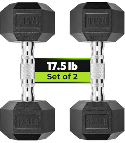 Haltères Hexagonales Caoutchouc 7.9kg/Paire - Fonte - Poignée Moletée - Fitness Musculation